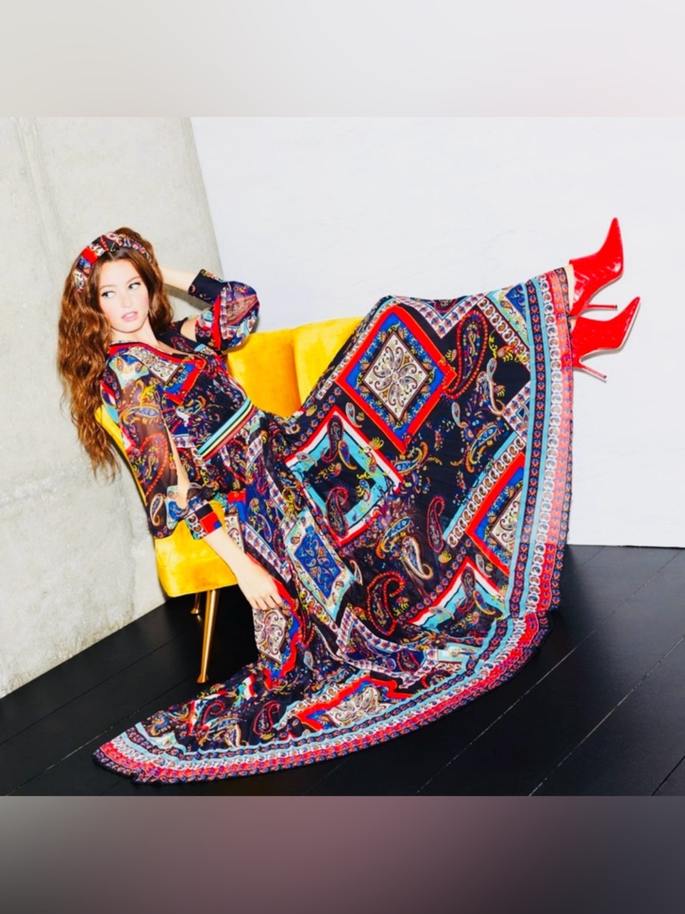 Alice & Olivia Bohemian Multi-Color Maxi Dress with V-Neck